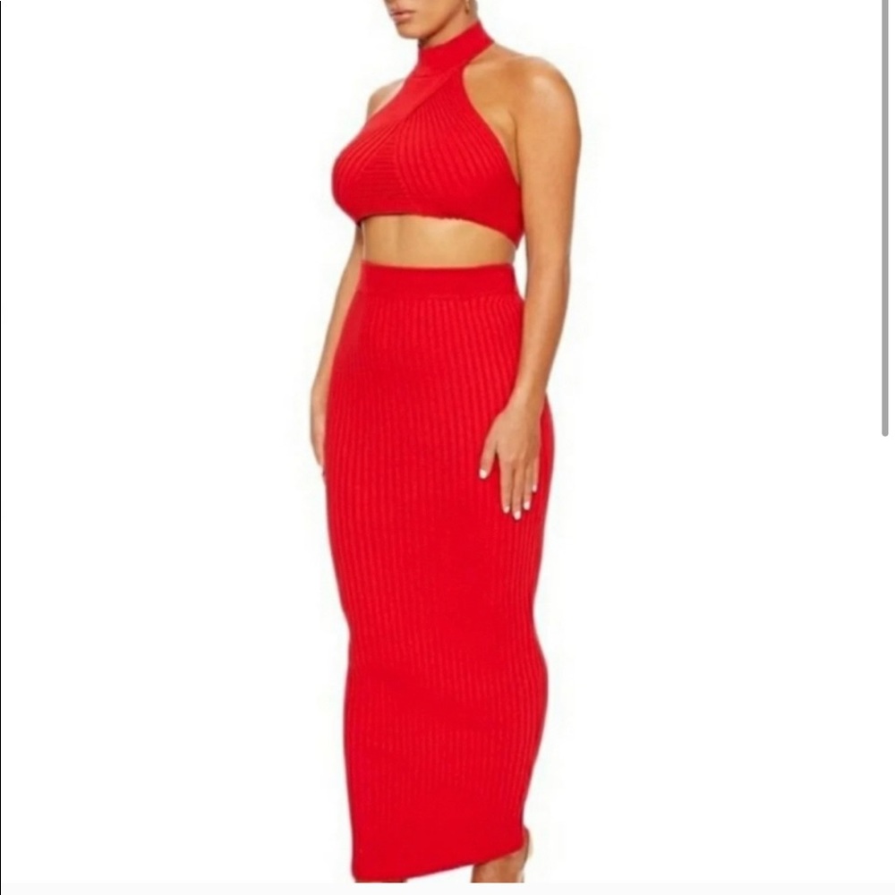 Naked Wardrobe Red 2 piece skirt set size m